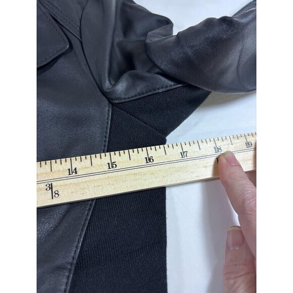 Andrew Marc Moto Felix Jacket Black Leather Small Pockets Knit Panels Gothcore - Picture 8 of 16